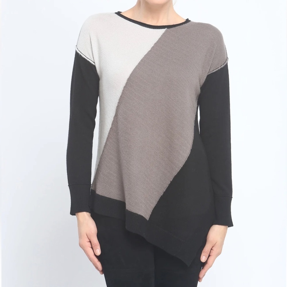 Zoe Couture Cashmere Asymmetrical Color Block Crewneck Sweater Women’s Medium